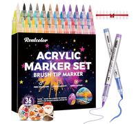 realcolor 36 Colors Acrylic Paint Markers, Soft Brush Tip Acrylic Paint Pens Paint Markers for Wood, Stone, Canvas, Glass, Fabric, Egg, Rock Painting, and DIY Crafts Non-Toxic, Art Supplies