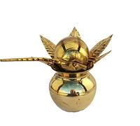 RealCraft; INSPIRING LIFES Glossy Mangal Kalash with Brass Nariyal and Leafs | for Diwali Pooja Metallic Coconut Mango Leaves (9 cm x 9 cm x 14 cm)
