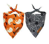 Realeaf Halloween Dog Bandanas 2 Pack, Spider Web Ghosts Bibs, Triangle Reversible Fall Pet Scarf, Premium Durable Fabric, Adjustable Fit (Halloween, Large)