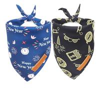 Realeaf Happy New Year Dog Bandanas 2 Pack, Reversible Holiday Pet Scarf for Boy and Girl, Premium Durable Fabric, Bandana for Small Medium Large and XLarge Dogs (Large)