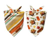 Realeaf Thanksgiving Dog Bandanas 2 Pack,Turkey Pumpkins Fall Stripe Pet Scarf for Boy and Girl, Premium Durable Fabric, Reversible Holiday Bandana for Small and Medium Dogs Pets