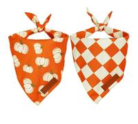 Realeaf Thanksgiving Fall Dog Bandanas 2 Pack, Orange Plaid Pumpkin Pet Scarf for Boy and Girl, Premium Durable Fabric, Holiday Halloween Bandana for Medium and Large Dogs(Fall, Large)