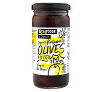 Realfoods by Organico | Organic Kalamata Olives in Brine - Greek Sun-Ripened, Soft & Fleshy Texture, 230g