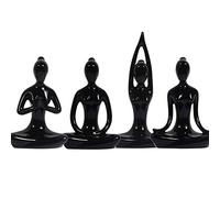realideas 4.25" Black Set of 4 Decorative Porcelain Ceramic Yoga Poses Yoga Figures Statue Meditation Room Yoga Teacher Collection Gifts for Yoga Lovers Women Yogi Freak