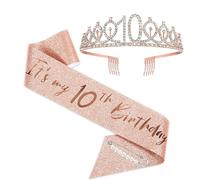 realideas Birthday Girl Sash and Tiara - Rose Gold Tiara and Sash Set Birthday Sash and Tiara Children's Rhinestone Birthday Crown Set