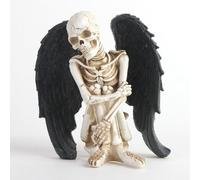 realideas Halloween Decorations Skeletons Statue Figurines Human Skull Decor Black Angel Wings Praying Skull Skeleton Statues Collectible Figurines Shelf Sitter for Haunted House Home Party