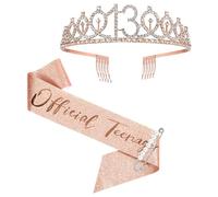 realideas Rose Gold Birthday Girl Sash Tiara for Women - Rose Gold Tiara and Sash Set Birthday Sash and Tiara Kids Rhinestone Birthday Crown Set