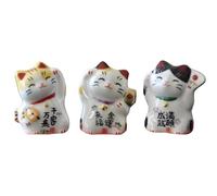realideas Set of 3 Mini Japanese Ceramic Maneki Neko Lucky Fortune cat Figurines Waving Fortune Decor Ornaments for Home Decor, Gifts for Mom, Girlfriend
