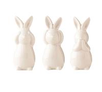 realideas Set of Three Spring Easter Bunny Figurines Decoration - White Ceramic Easter Bunny, Hear No Evil, See No Evil, No Evil, Say Evil, Bunny Figurines Set