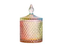 realideas Vintage Diamond Cut Glass Canister with Lid - Decorative Candle Holder, Crystal Candy Jars for Home Decor, Bathroom Vanity Jars(Iridescent Glass)