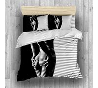 REALIN Black Lace Duvet Cover Set Beach Female Model Bedding Black and White Photo Bed Sets 2/3/4PCS Quilt Covers/Sheets/Pillow Shams,Single/Double/King Size (B,Double-200×200cm-3PCS)