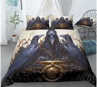 REALIN Black Night Raven Themed Duvet Cover Set Cute Raven Pattern Gothic Raven Bedding Bed Sets 3/4PCS Quilt Covers/Sheets/Pillow Shams,Single/Double/King Size (C,Double-200×200cm-4PCS)