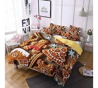 REALIN Cartoon Christmas Tree Duvet Cover Set Gingerbread Man Bedding Merry Christmas Bed Sets 2/3/4PCS Quilt Covers/Sheets/Pillow Shams,Single/Double/King Size (B,2xPillow Shams-2PCS)