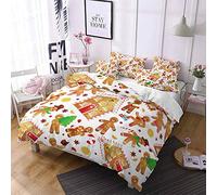 REALIN Cartoon Christmas Tree Duvet Cover Set Gingerbread Man Bedding Merry Christmas Bed Sets 2/3/4PCS Quilt Covers/Sheets/Pillow Shams,Single/Double/King Size (A,Single-140×210cm-3PCS)