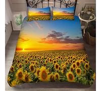 REALIN Sunflower Duvet Cover Set Herb Bedding Gold Towards The Sun Bed Sets 2-4PCS Quilt Covers/Sheets/Pillow Shams,Single/Double/King Size (Single-140×210cm-3PCS,D)