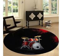 Realism Living Room 100 cm Round Rugs, Non-slip Area Rugs for Bedroom - Soft Washable Music Notes Drum Set Low pile Carpet for Bedroom Living Dining Room Entryway