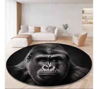 Realism Round Rugs 100 Cm Black And White Gorilla Ape Portrait Hair Rug For Living Room Circle Area Rugs With Non Slip Backing Washable Rug For Bedroom Soft Printed Carpet For Nursery