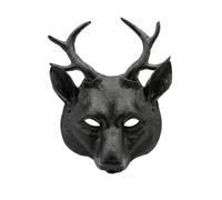 Realistic 3D Deer Mask with Antler Reindeer Head Half Face Mask Elk Costume Accessories Halloween Cosplay Masquerade Christmas Party (Black)