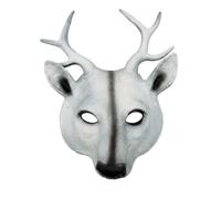 Realistic 3D Deer Mask with Antler Reindeer Head Half Face Mask Elk Costume Accessories Halloween Cosplay Masquerade Christmas Party (White)