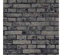 Exclusive New Realistic 3D Vintage Brick Effect Rustic Stone Grey Textured Wallpaper (Black AL1034)