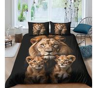 Realistic 3D Printed Lion Family Duvet Cover Microfiber Bedroom Decor Animal Theme Bedding Set Soft Breathable for Adults Youth Super king（260x220cm）