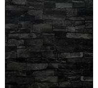 Realistic 3D Vintage Brick Effect Textured Vinyl Wallpaper New York Stone Black - Q1411