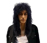 Realistic Afro Long Curly Rocker Wig Rocking Rocco Hippie Wig 70s 80s Disco Costume Accessories Theme Party Halloween Carnival Headpiece Fancy Dress Wig for Men Women (Black)