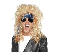 Realistic Afro Long Curly Rocker Wig Rocking Rocco Hippie Wig 70s 80s Disco Costume Accessories Theme Party Halloween Carnival Headpiece Fancy Dress Wig for Men Women (Gold)