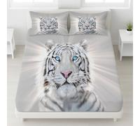 Realistic Animal Fitted Sheet Soft & Easy Care Breathable Fitted Sheets Nature Inspired with Pillowcases Microfiber Bedding Luxury White Tiger Eyes 90 x 190 x 30