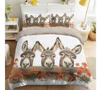Realistic Animal Lovers Bedroom Bedding Set - Single 135 x 200 - Premium Brushed Microfiber Duvet Cover Set for Teens Kids, Hd Orange Wildflowers Cute Donkey Farmhouse Nature Duvet Cover Brown