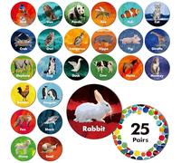 Realistic Animal Matching Game, 50 PCS Round Animal Memory Matching Cards for Toddlers 25 Pairs Real Animal Memory Cards Educational Toys for Preschool Boys & Girls 4 5 6 Years Old