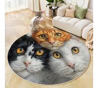 Realistic Animals Round Rugs 240 Cm Mixed Colors Rug For Living Room Circle Area Rugs With Non Slip Backing Washable Rug For Bedroom Soft Cute Cat Children'S Carpet