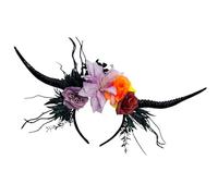 Realistic Antelope Horn Hairband Hair Ornament with Dark Flower Detail for Theme Party Seasional Holiday Celebrations Devil Horn Headpiece