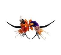 Realistic Antelope Horn Hairband with Artificial Flower, D | Scary Devil Horn Headpiece with Realistic Flower Decors Great for Cosplay and Role Play Activity Halloween, Day