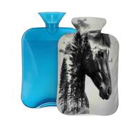 Realistic Art Horse Forest Hot Water Bottle with Cover, 2L PVC Hot Water Bag for Pain Relief, Hand Foot Warmer, Hot & Cold Therapy with Removable Cover, Gift for Women Kids Family