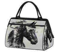 Realistic Art Horse Forest Travel Duffle Bag, Waterproof Weekender Carry-On Bag Large Capacity Overnight Duffel Sport Gym Bag for Women & Men