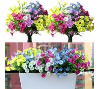 Realistic Artificial Fake Flowers Plants Outdoor Spring Summer Decoration, 10PCS UV Resistant Look Real Faux Silk Colorful Flowers Eucalyptus Bushes for Pot Window Box Porch Garden Patio Yard