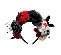 Realistic Artificial Flower Hairband with Skull For Halloween Parties Costume Accessory Dark Series Roleplay Headpiece