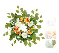 Realistic Artificial Flower Wreath Set - Rose, Peony, Sunflower & Eucalyptus For Home Décor, Wedding Display, 65X65 Cm(Orange)