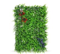 Realistic Artificial Grass Panels, Green Grass with Leaf & Flower, 6pcs | 60cm x 40cm Hedge Panels Flower & Leaf Artificial Wall Backdrop for Garden, Home Decor, Wedding Backdrops & Outdoor Walls