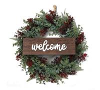 Realistic Artificial Wreath Using Persian Grass and Acacia Fruit Design for Entryway and Living Space Enhancement (red)