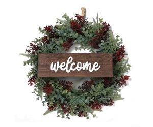 Realistic Artificial Wreath Using Persian Grass and Acacia Fruit Design for Entryway and Living Space Enhancement (red)
