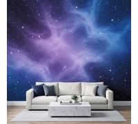 Realistic Astronomical Space Photography Wall Mural 250x175cm, Space Nebula Purple Blue Gradient Poster Mural, HD 3D Print Non-Woven Photo Wallpaper, Modern Living Room Bedroom Wall Decoration