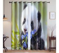 Realistic Baby Panda Bamboo Drapes For Bedroom Decor - No Fade Polyester Grommet Curtains, Lush Green, W66" x L90"(2 Panels)167x228cm