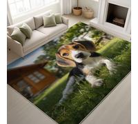 Realistic Beagle Meadow House Machine Washable Rugs Living Room 80 x 150 cm Meadow House Rugs for Bedroom, Green Area Rug for Various Room Lounge Short Pile Floor Carpe