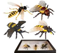 Realistic Bee Models - 4 Piece Bee Figurine Set Educational Farm Toy, Figurines For Early Childhood Learning | Boys Girls 3 Plus Preschool STEM Activity Nature Science Playset