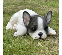 Realistic Black And White Laying French Bulldog Figurine Decoration Or Memorial Animal Crackers Multi One Size