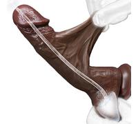 Realistic Black Dildos 8.46in Movable Foreskin Squirting Dildo Simulation Real Experience Silicone Sex Toy, with Realistic Veins & Suction Cup Soft Dildo for Women G Spot Penis Male Gay Butt Plug