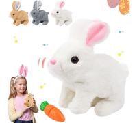 Realistic Bunny Toy, Easter Hopping Bunny Toy, Interactive Plush Rabbit with Sounds and Movements Animated Walking Wiggle Ears Twitch Nose - Easter Gift for Kids (B)