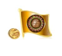 Realistic Casino Turntable Illustration Golden Metal Flag Lapel Pin Badge